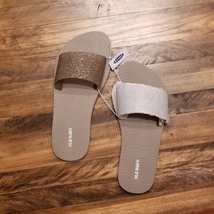 Sparkly champagne colored slip on jelly sandal